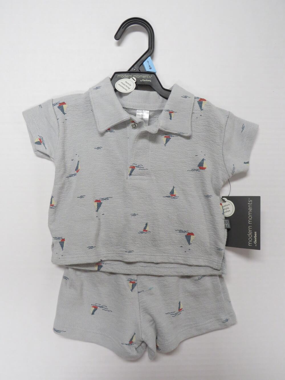 NWT Modern Moments 3-6 Months 100% Cotton Shirt Shorts Sailboats Nautical Beach